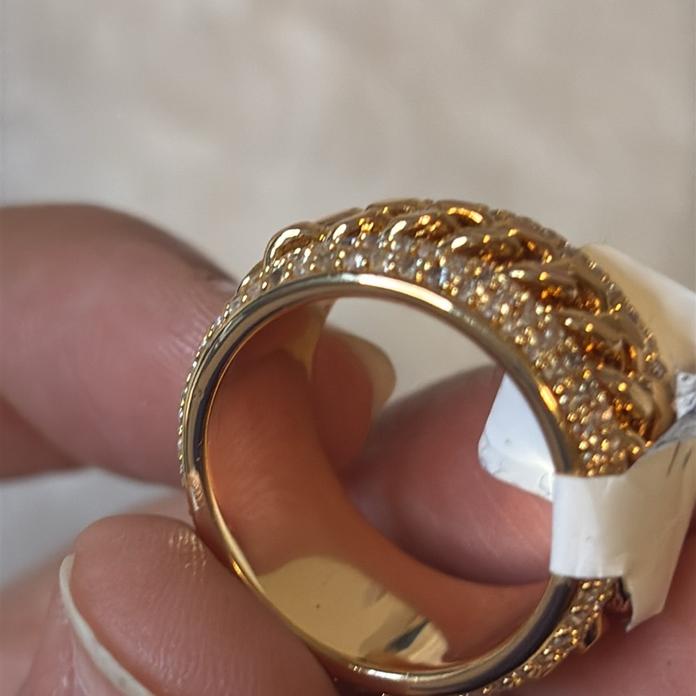 NEW AAA CZ Cuban Link Spinner Band Ring 18k Gold Filled - Picture 5 of 10